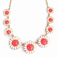 White Daisy Floral Bauble Pink Corolla Necklace